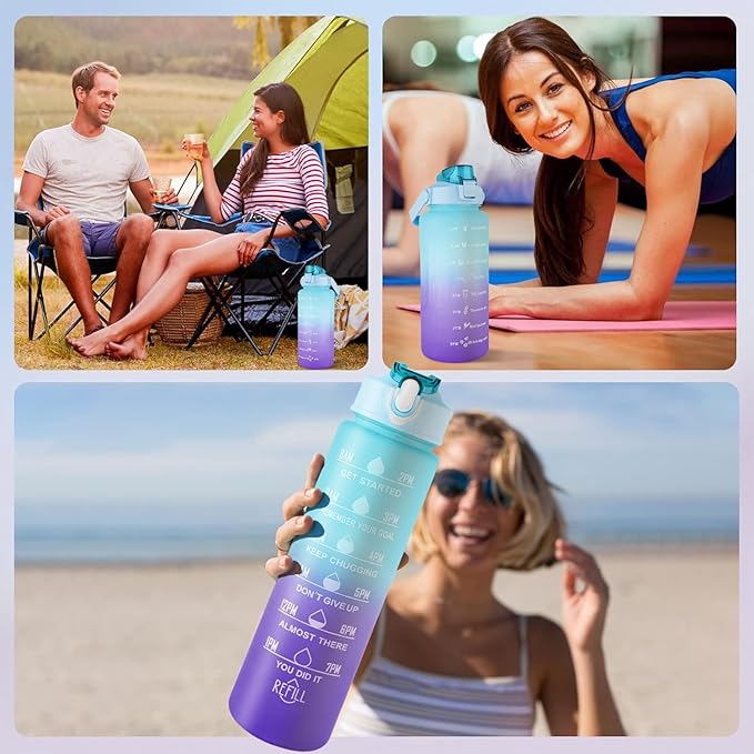 Hand holding motivational time‑marker bottle with easy‑carry handle