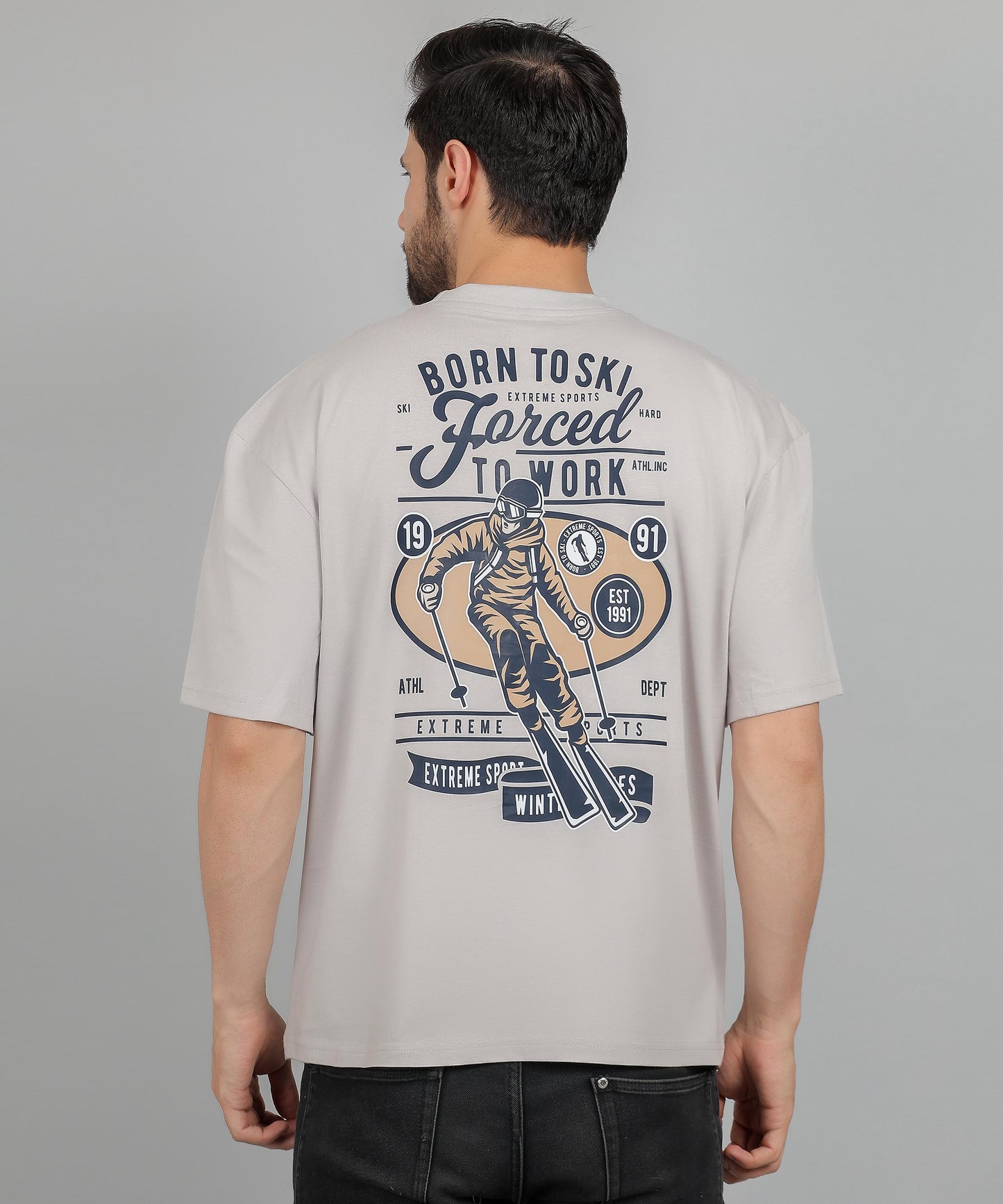 Back view of relaxed-fit oversized graphic tee in cotton