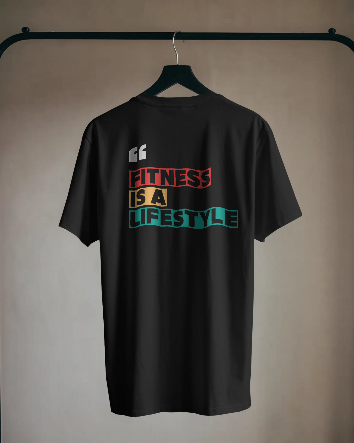 Front view of white fitness oversized t‑shirt for men with gym graphic