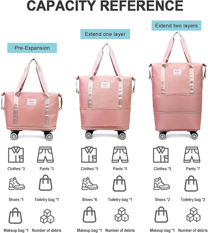 Large weekend travel bag with dual handles and expandable base