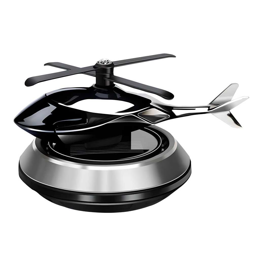 Helicopter shaped alloy solar car perfume diffuser with rotating blades