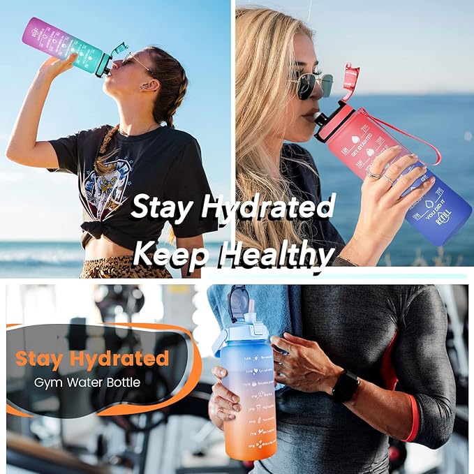 Hand holding motivational time‑marker bottle with easy‑carry handle