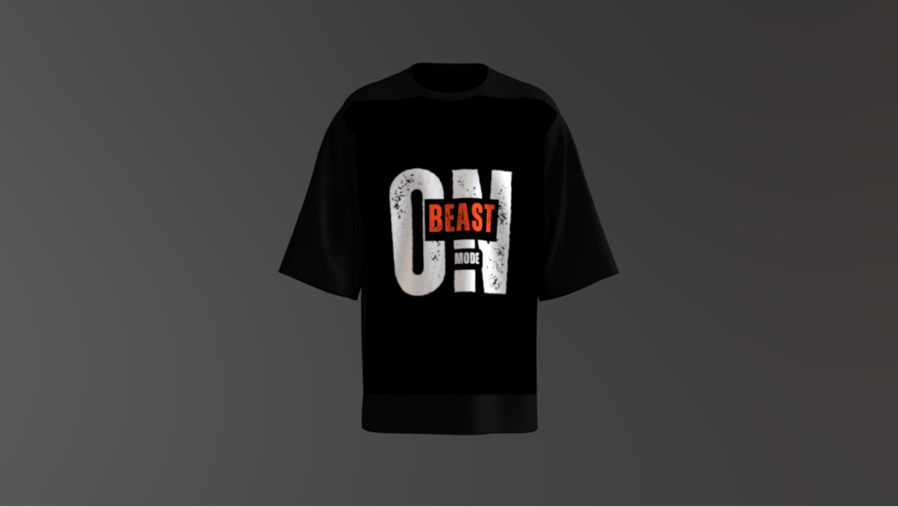 Men’s black oversized T-shirt with Beast graphic print and relaxed streetwear fit