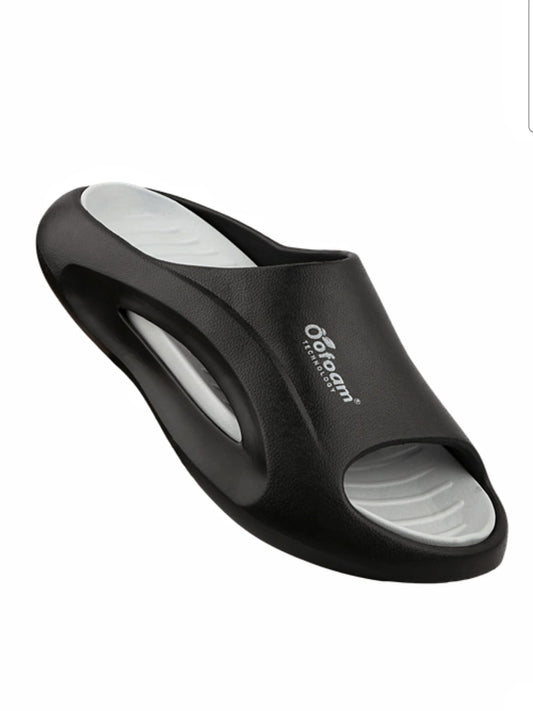 Black and grey EVA comfort sliders for men with arch support