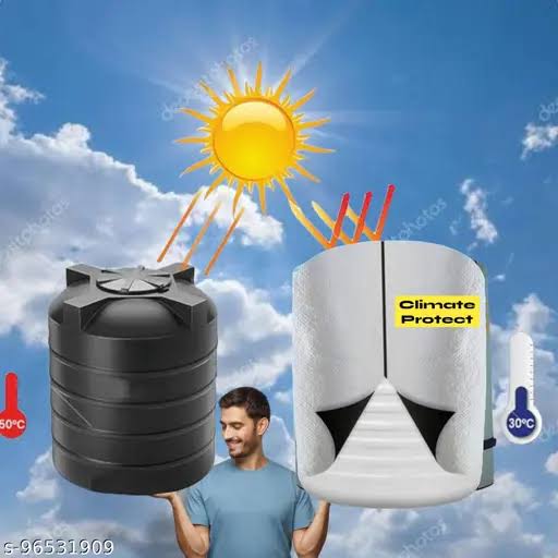 Climate Protect reflective insulated water tank cover jacket around plastic tank