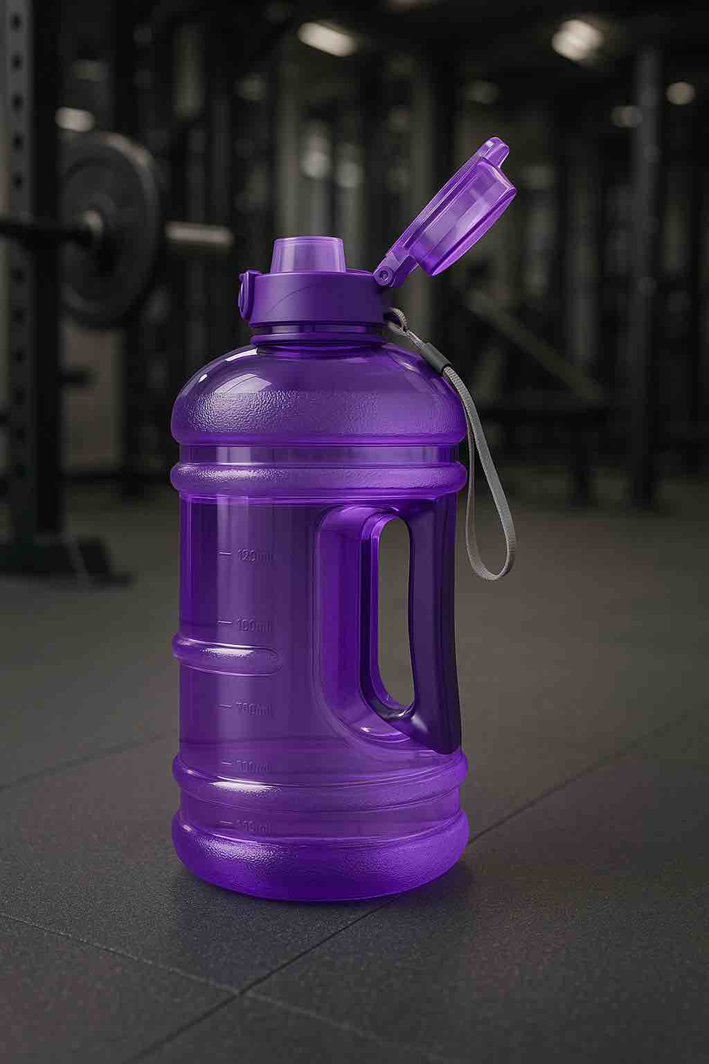 Large 2 L BPA‑free sports water bottle with straw lid, time markers, and carrying handle