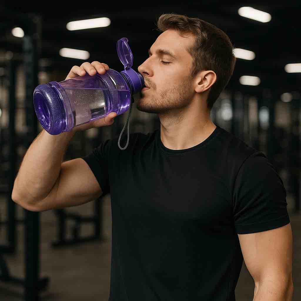 Large 2 L BPA‑free sports water bottle with straw lid, time markers, and carrying handle