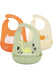Infant fitted silicone bib catching rice with adjustable snaps