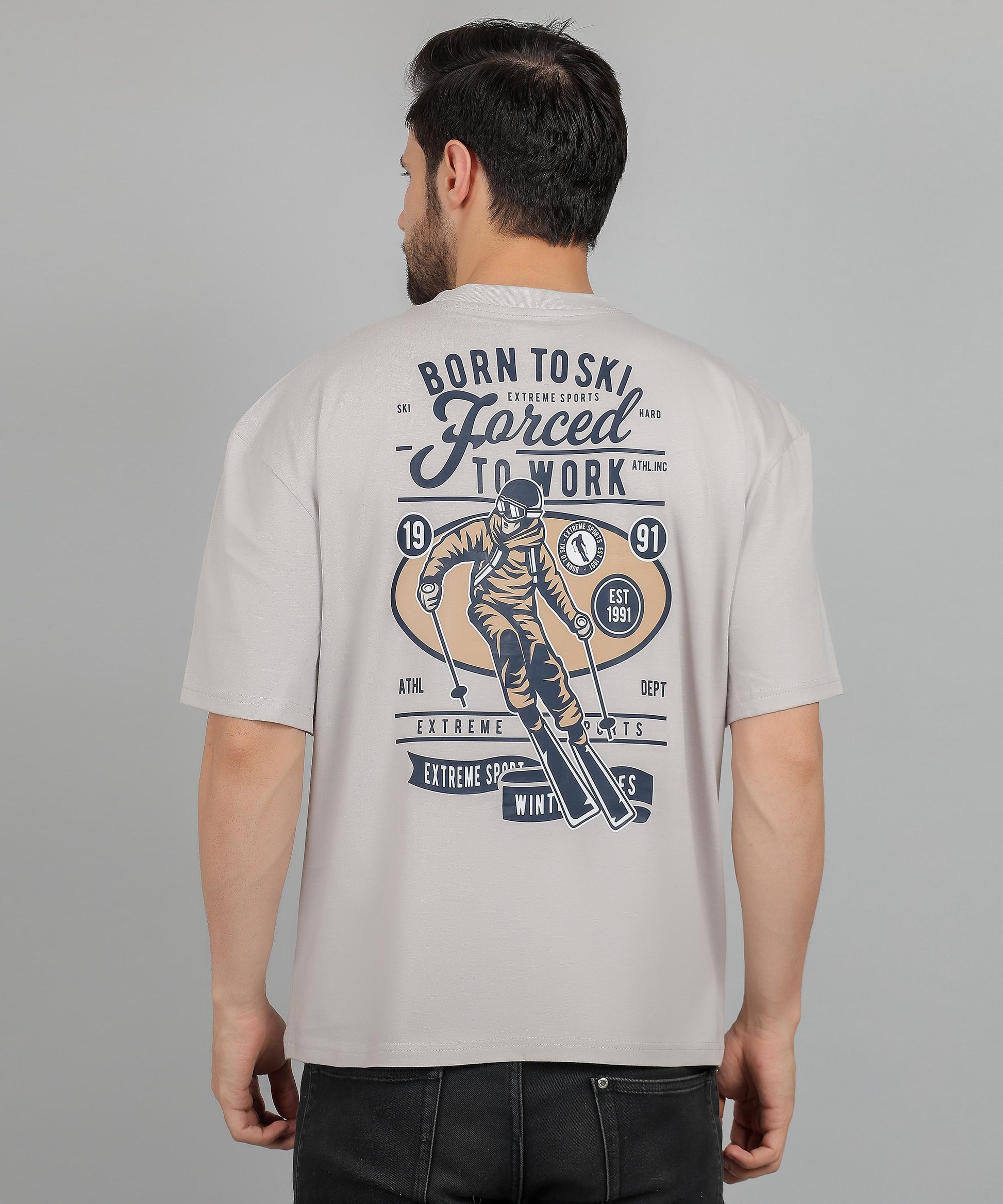 Back view of relaxed-fit oversized graphic tee in cotton