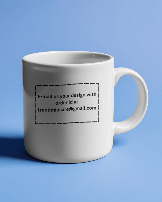 Personalized white ceramic coffee mug with custom photo and name print
