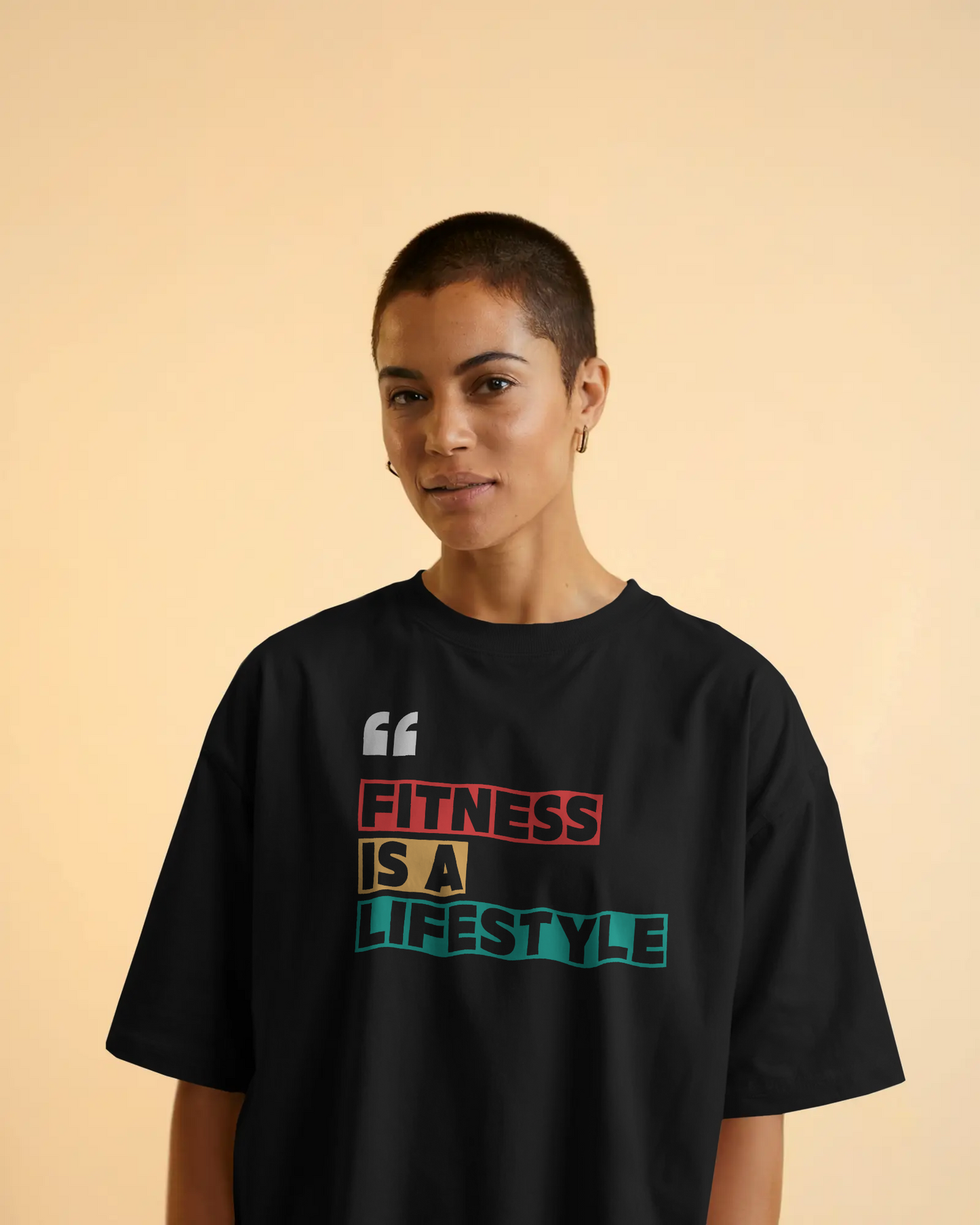 Model wearing white Fitness oversized t‑shirt with drop shoulder design