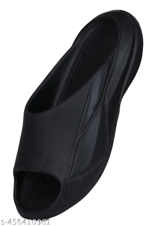 Men’s open-toe black sliders for bathroom, gym, or casual wear