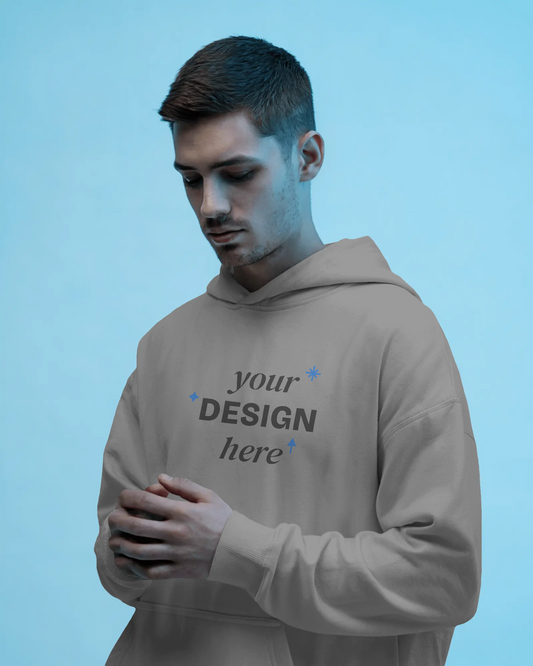 Front view of blank pullover hoodie ready for custom design print